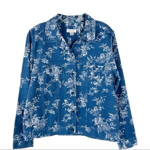 Christopher & Banks blue white toile floral cottagecore button jacket medium